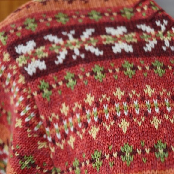 Tiara Vintage Orange Nordic Knit Cardigan Sweater LG - Picture 8 of 11